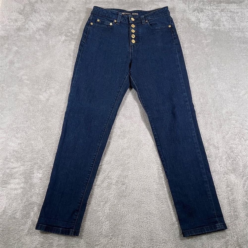 Michael Kors Jeans Women's Size 4 Blue Dark Wash Straight High Waist Button Fly